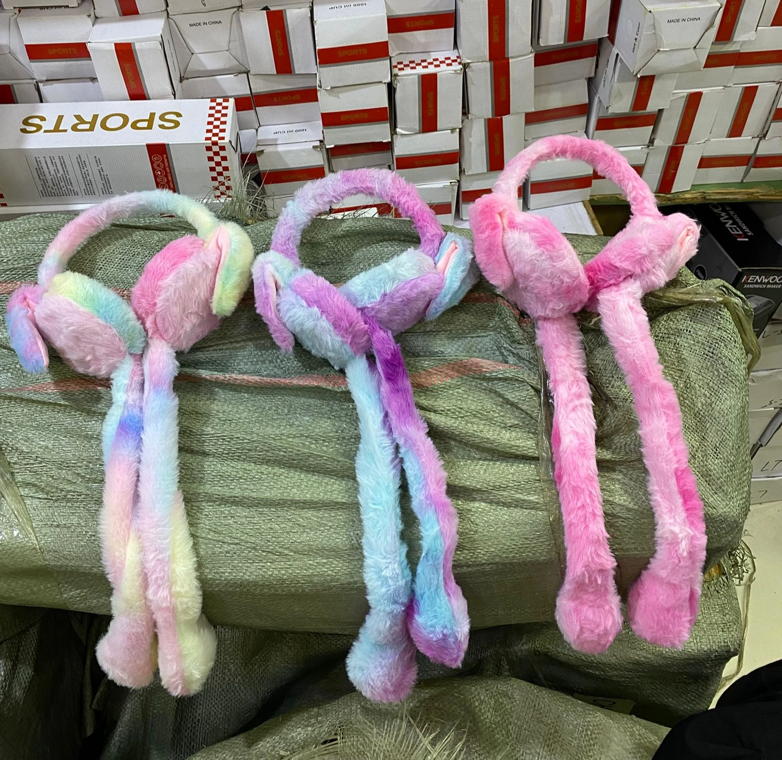 Plush Moving Bunny Ear Earmuffs with Airbag Squeeze Paw