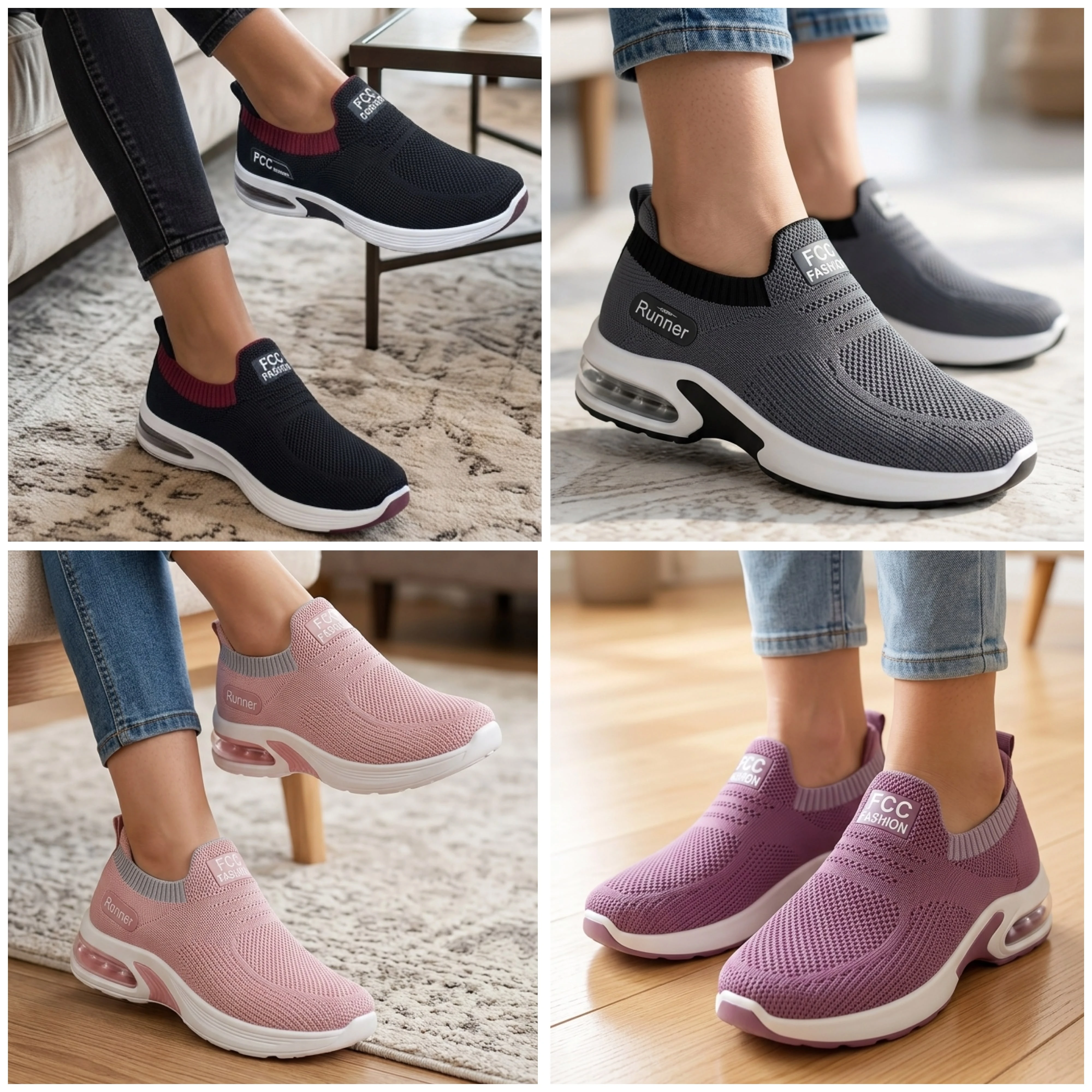 Kids Breathable Knit Slip-On Air Cushion Running Shoes